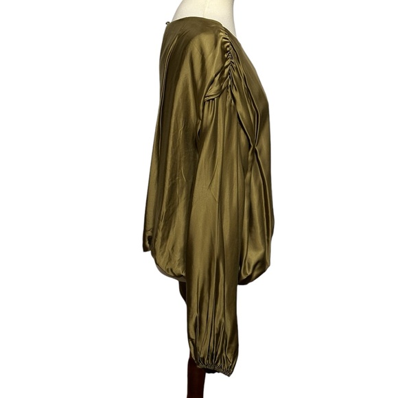 NWOT Anthropologie Balloon Sleeve Silky Blouse Olive Green Keyhole Back XL - Picture 6 of 12